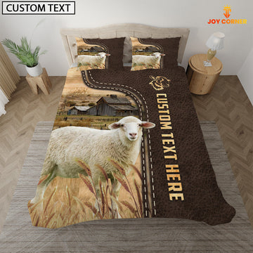 Uni Sheep Custom Text Leather Pattern Bedding Set