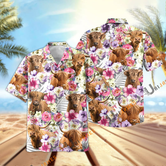 Unique Highland Seamless Floral Pattern 3D Hawaiian Shirt