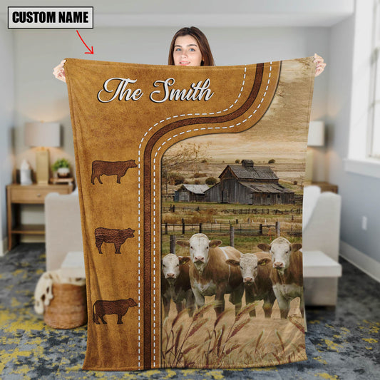 Uni Personalized Fleckvieh Cattle In Field Farmhouse Blanket