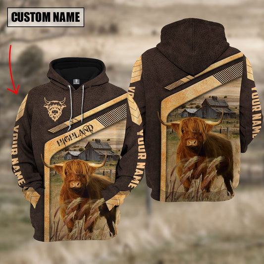 Uni Highland Cattle On The Meadow Custom Name Hoodie