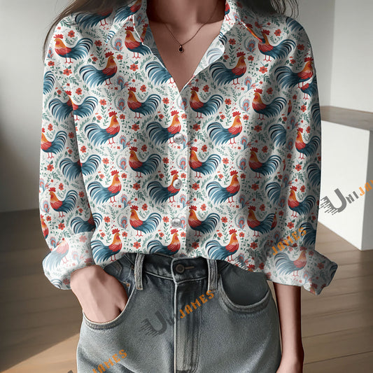 Unique Blooms & Feathers Pattern Casual Shirt