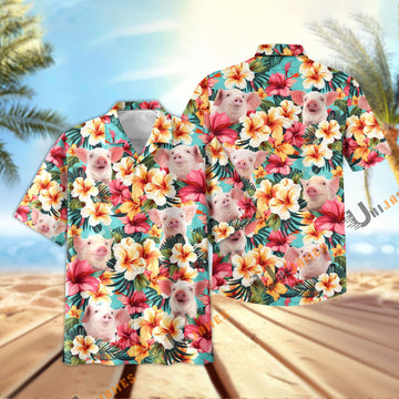 Unique Pig Tropical Flower Pattern Seamless Hawaiian Shirt