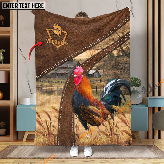 Uni Personalized Name Rooster Brown Blanket