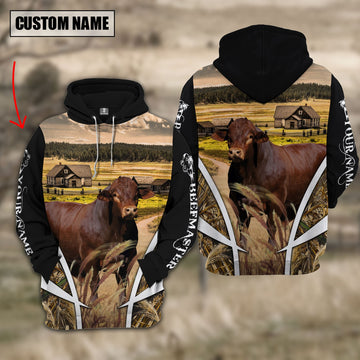 Uni Beefmaster Custom Name Meadow Pattern Black Hoodie