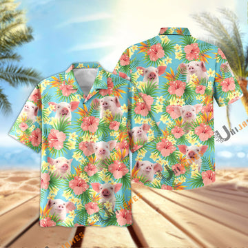 Uni Pig Tropical Plants Leaves 3D Hawaiian Shirt