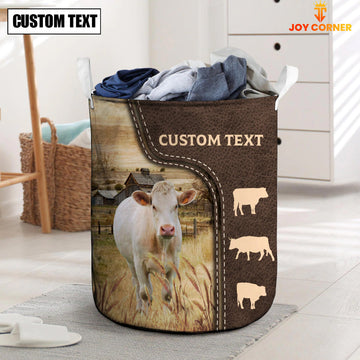 Uni Charolais Custom Name Leather Pattern Laundry Basket