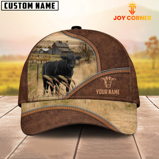 Uni Black Angus Zipper Leather Pattern Customized Name Cap