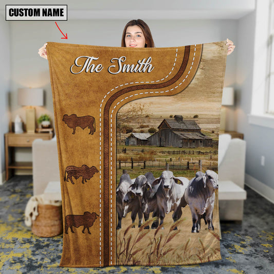 Uni Personalized Brahman Cattle In Field Farmhouse Blanket