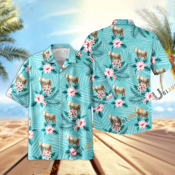 Uni Charolais Aloha Cyan Color Hawaiian Shirt