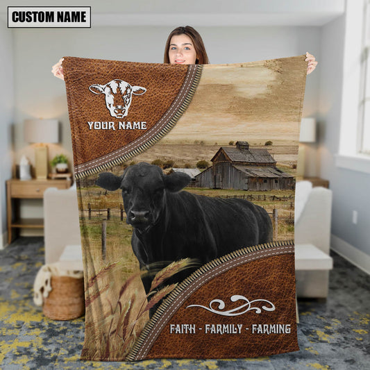 Uni Personalized Name Black Angus Faith Family Farming Blanket