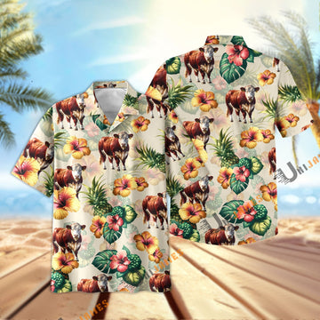 Uni Hereford Hibiscus Pineapple Hawaiian Shirt