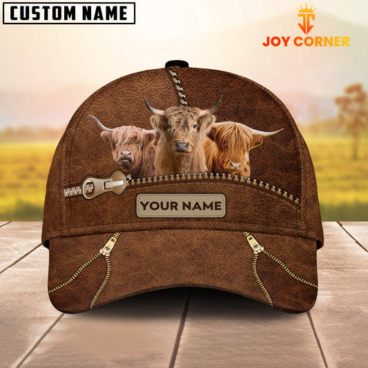 Uni Highland Cattle Zipper Pattern Customized Name Cap