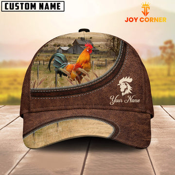 Uni Rooster Chicken On The Farm Customized Name Leather Pattern Cap