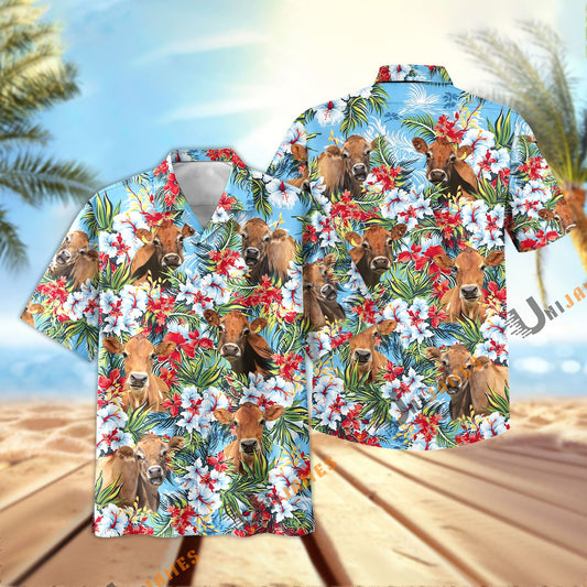 Unique Jersey Red and White Flowers 3D Hawaiian Shirt