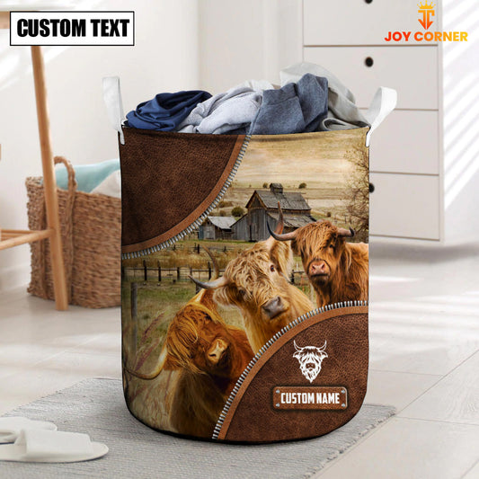 Uni Highland Cow Custom Name Laundry Basket