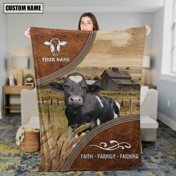 Uni Personalized Name Holstein Faith Family Farming Blanket