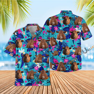 Uni Red Angus Cool Flower Color Hawaiian Shirt