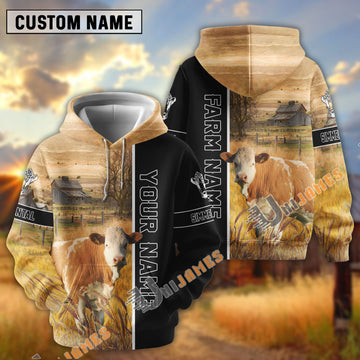 UniJames Half Black & Farm Simmental Cattle Personalized Hoodie