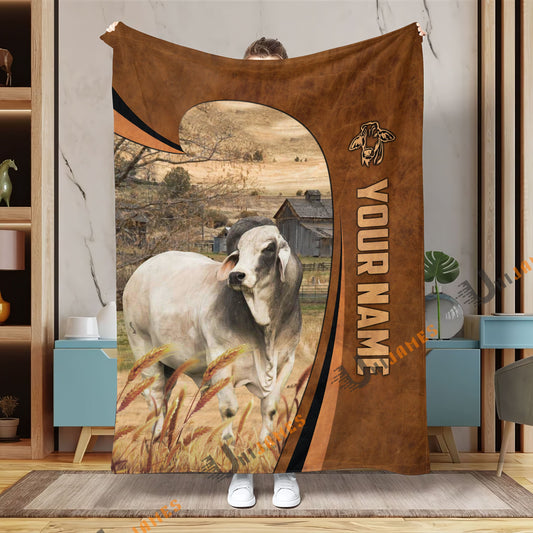 Uni Personalized Name Brahman Premium Brown Pattern 3D Blanket