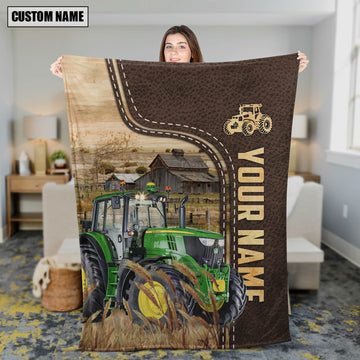 Uni Personalized Name Farm Tractors Leather Pattern Blanket