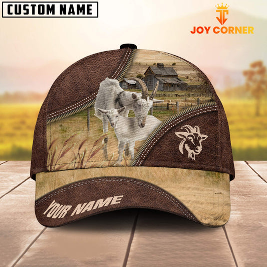 Uni Goat On The Farm Customized Name 3D Brown Cap