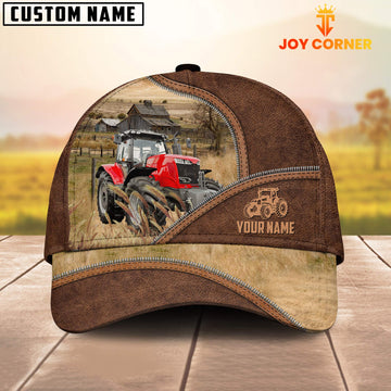 Uni Red Tractor Zipper Leather Pattern Customized Name Cap