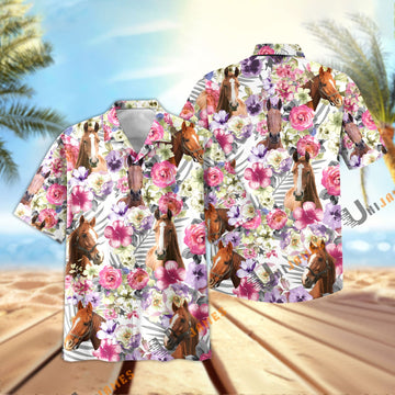 Unique Horse Seamless Floral Pattern 3D Hawaiian Shirt