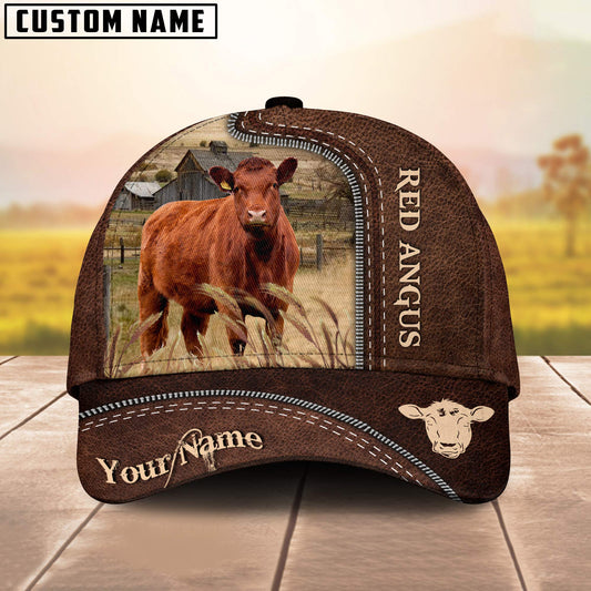 Uni Red Angus Customized Name Leather Pattern Cap