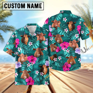 Uni Red Angus Green Flowers Summer Pattern Hawaiian Shirt