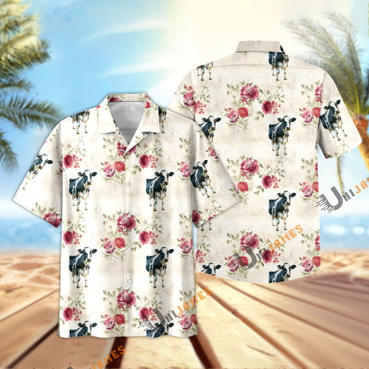 Unique Holstein Floral Vintage Pattern Hawaiian Shirt