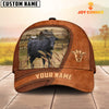 Uni Black Angus Customized Name Brown Leather Pattern Cap