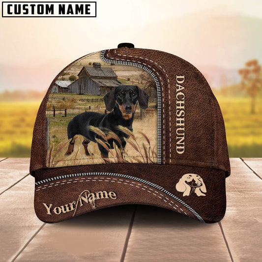 Uni Dachshund Customized Name Leather Pattern Cap