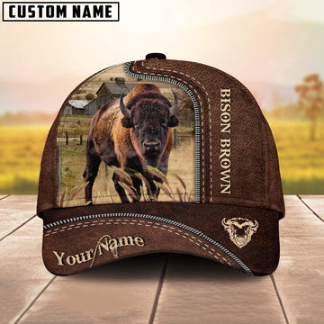 Uni Bison Brown Customized Name Leather Pattern Cap