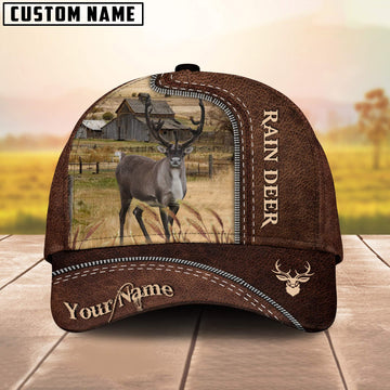 Uni Rain Deer Customized Name Leather Pattern Cap