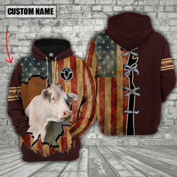 Uni Charolais US Flag Retro Personalized 3D Hoodie