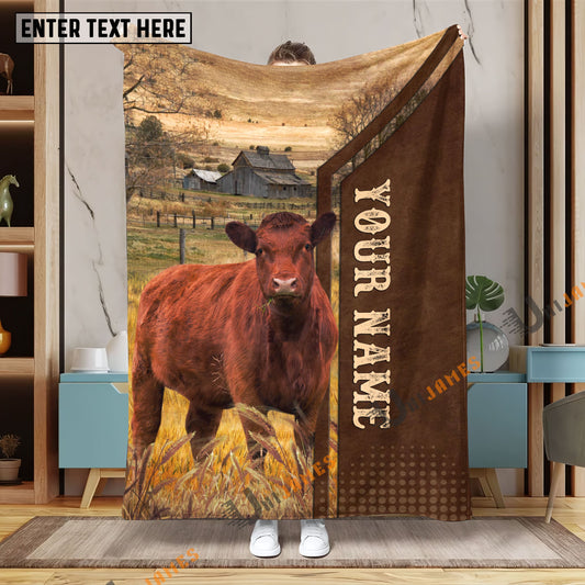 Uni Personalized Name Red Angus Farming Life Pattern Blanket