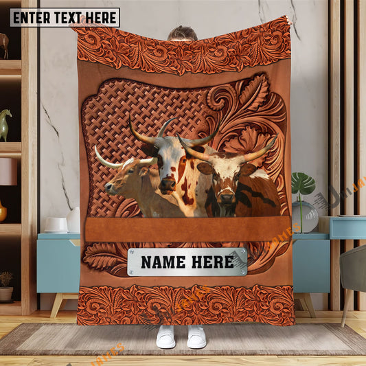 Uni Texas Longhorn Cattle Farming Life Personalized Name Blanket