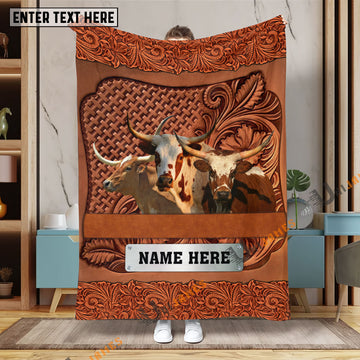 Uni Texas Longhorn Cattle Farming Life Personalized Name Blanket