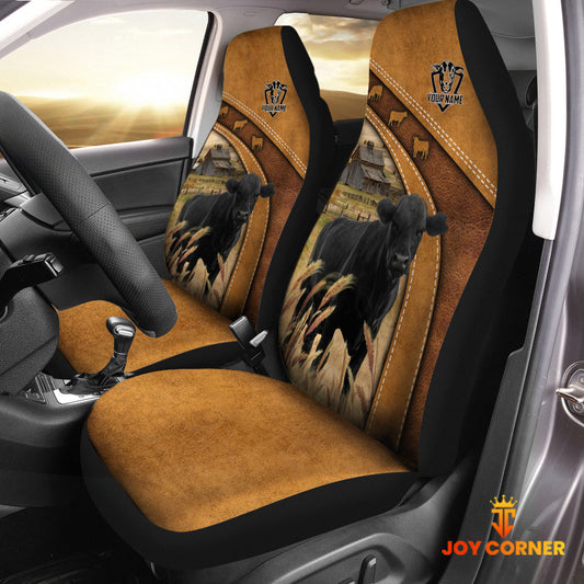 Uni Black Angus Pattern Customized Name 3D Car Seat Cover Set (2PCS)