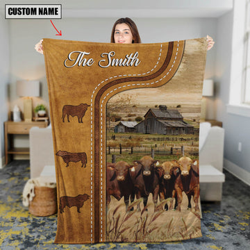 Uni Personalized Beefmaster Cattle In Field Farmhouse Blanket