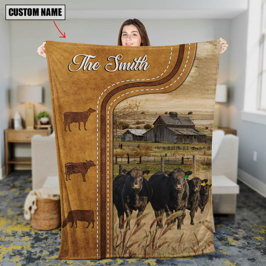 Uni Personalized Black Angus Cattle In Field Farmhouse Blanket