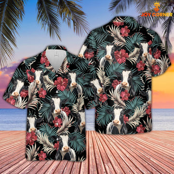 Uni Holstein Dark Red Flowers Pattern Hawaiian Shirt