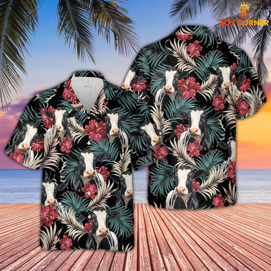 Uni Holstein Dark Red Flowers Pattern Hawaiian Shirt