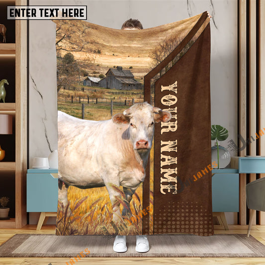 Uni Personalized Name Charolais Farming Life Pattern Blanket