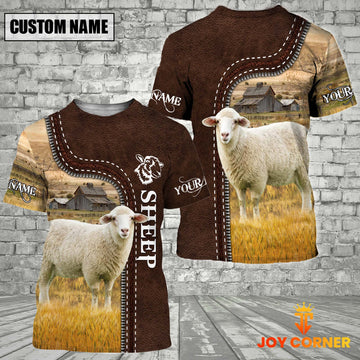 Uni Sheep Farm Custom Name Leather Pattern T-Shirt