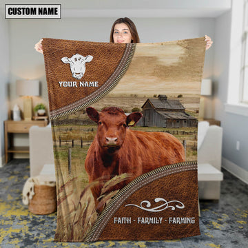 Uni Personalized Name Red Angus Faith Family Farming Blanket