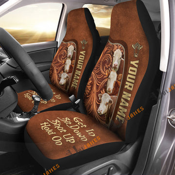 Uni Hereford Personalized Name Farming Life Leather Pattern Car Seat Covers Universal Fit (2Pcs)