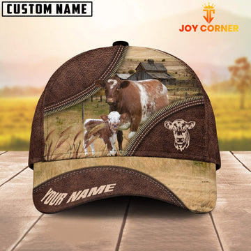 Uni Shorthorn On The Farm Customized Name 3D Brown Cap