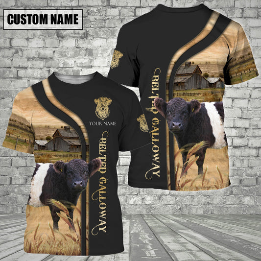 Uni Customized Name Name Belted Galloway On The Farm 3D T - Shirt 2023