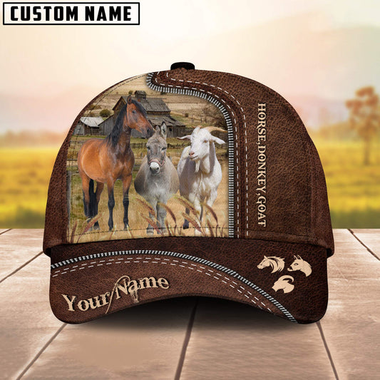 Uni Horse, Donkey and Goat Customized Name Leather Pattern Cap